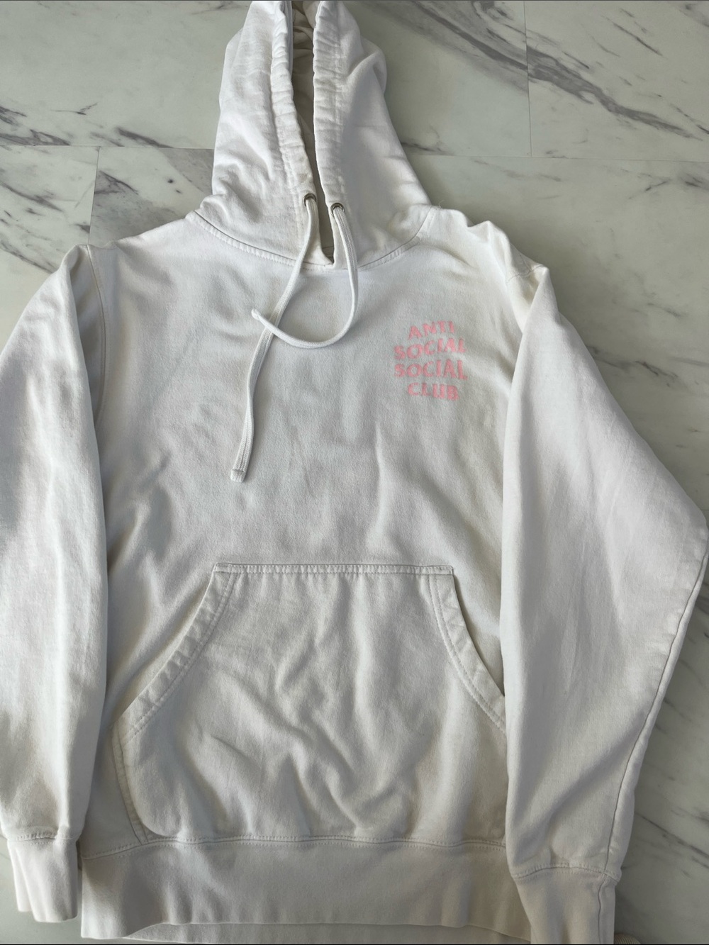 Anti Social Social Club White Hoodie with Light Pink Chest Logo